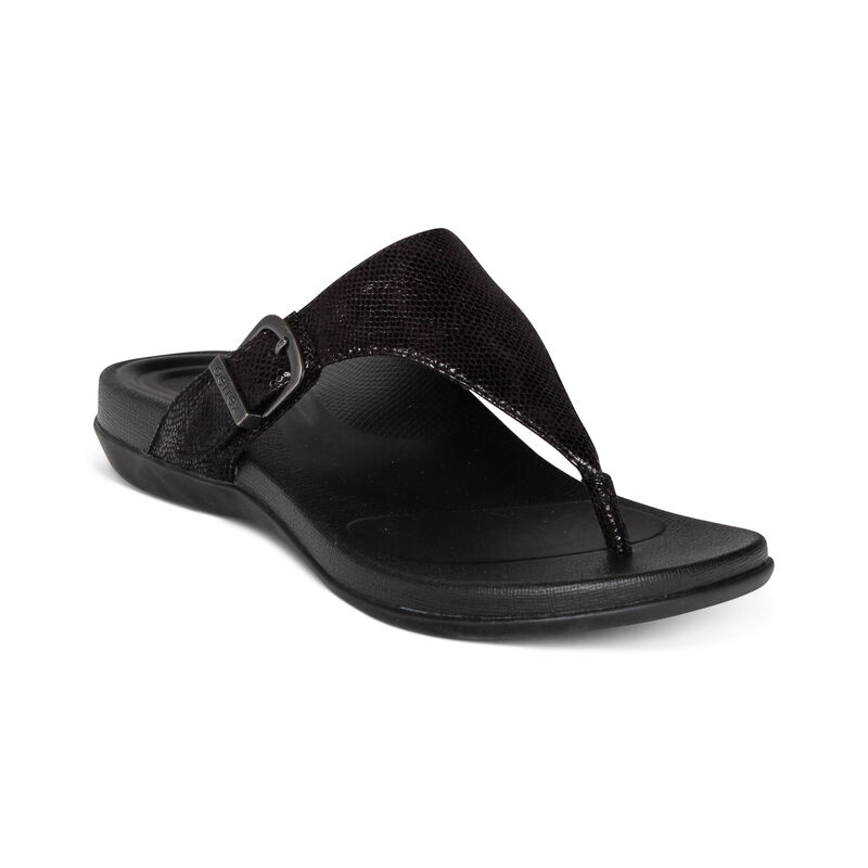 Aetrex Womens Rita Adjustable Thong Flip Flops Black - FS4h2E7di